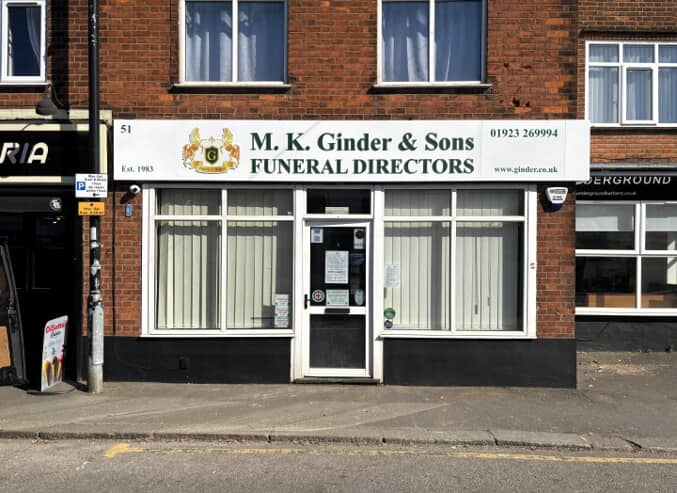 Completed exterior sign for M.K. Ginger & Sons Funeral Directors